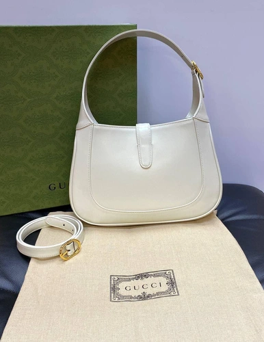 Женская кожаная сумка-хобо Jackie Gucci белая качество премиум-люкс 27/19/4 см. фото-3