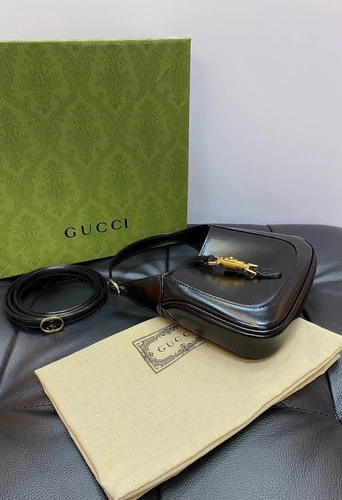 Женская кожаная миниатюрная сумочка-хобо Jackie Gucci черная качество премиум-люкс 19/13/3 см фото-4