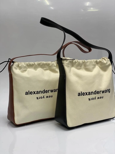 Женская сумка Alexandеr wang тканевая белая с коричневыми вставками 27/28/10 см фото-3