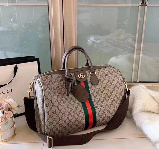 Дорожная сумка Gucci серая с рисунком-монограммой 45/28 см