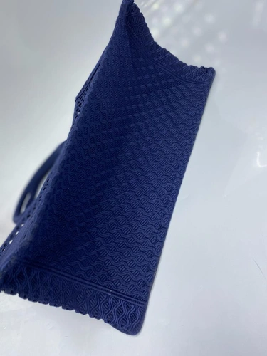 Женская сумка Dior тканевая ажурная синяя 42/32/15 см фото-4