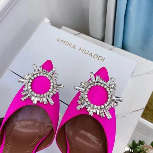 Туфли-босоножки женские Amina Muaddi розовые премиум-люкс коллекция 2021-2022 фото-7
