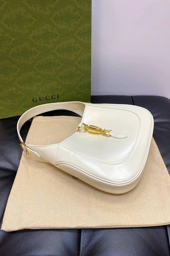 Женская кожаная сумка-хобо Jackie Gucci белая качество премиум-люкс 27/19/4 см. фото-4