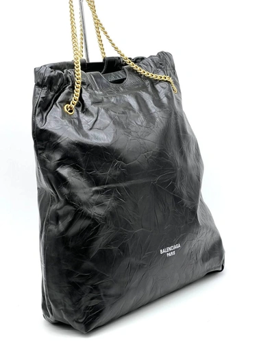 Женская кожаная сумка Balenciaga Crush Tote Bag Black 38/45 см фото-2