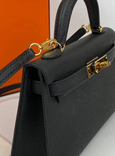 Женская кожаная черная сумка Hermes Kelly премиум-люкс ручная работа фото-9