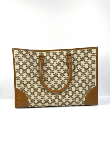 Женская сумка-шоппер Celine с рисунком-монограммой и коричневой окантовкой 43/31/15 см фото-5