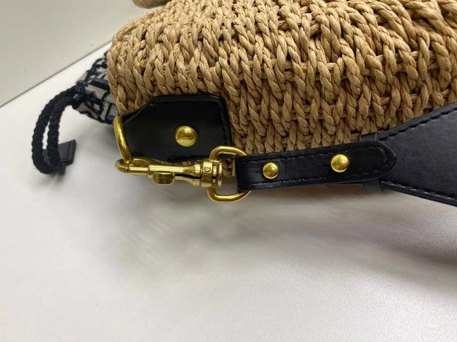 Женская сумка-корзина Dior из ротанга бежевая 38/24/7 см фото-6