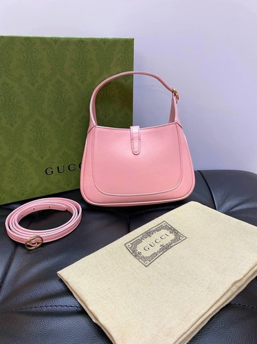 Женская кожаная миниатюрная сумочка-хобо Jackie Gucci розовая качество премиум-люкс 19/13/3 см фото-4