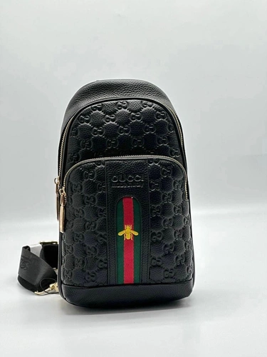 Мужская сумка Gucci A104244 кожаная чёрная 30:18 см фото-2