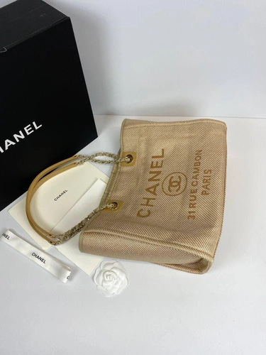 Женская сумка Shopping Chanel бежевая 41/26/15 премиум-люкс фото-6