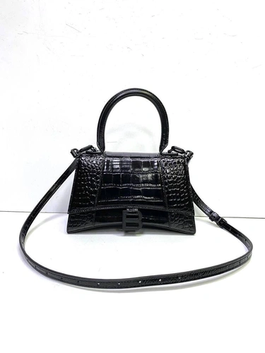 Женская кожаная сумка Balenciaga черная лакированная премиум-люкс фото-9