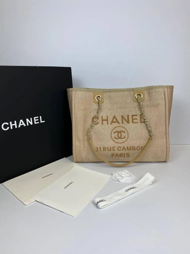 Женская сумка Shopping Chanel бежевая 41/26/15 премиум-люкс фото-7
