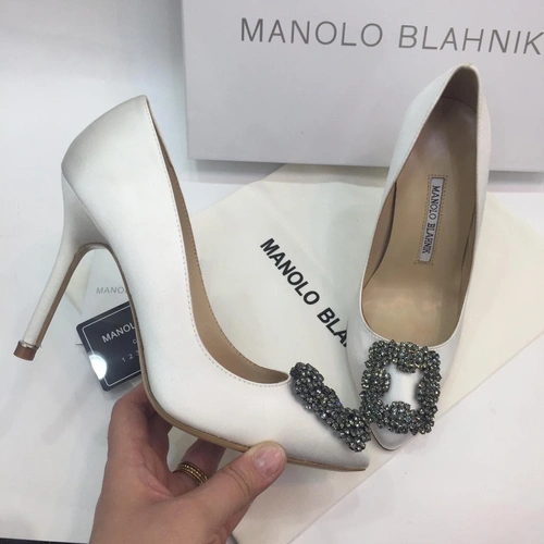Атласные женские туфли Manolo Blahnik Hangisi белые премиум-люкс коллекция 2021 фото-2