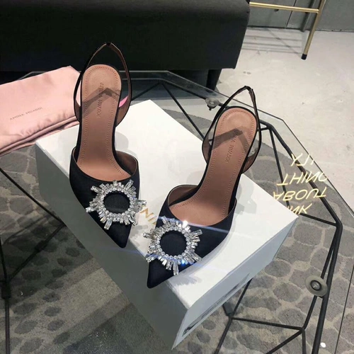 Туфли-босоножки женские кожаные Amina Muaddi черные премиум-люкс коллекция 2021-2022 A71875 фото-2