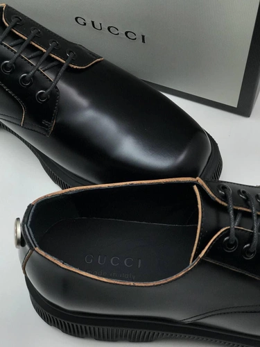 Мужские туфли-дерби кожаные Gucci черные коллекция 2021-2022 фото-6