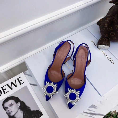 Туфли-босоножки женские Amina Muaddi синие премиум-люкс коллекция 2021-2022 фото-5