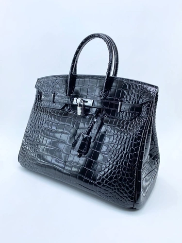 Женская кожаная сумка Hermes черная фото-2