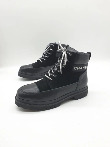 Зимние ботинки женские Chanel с мехом черные фото-3