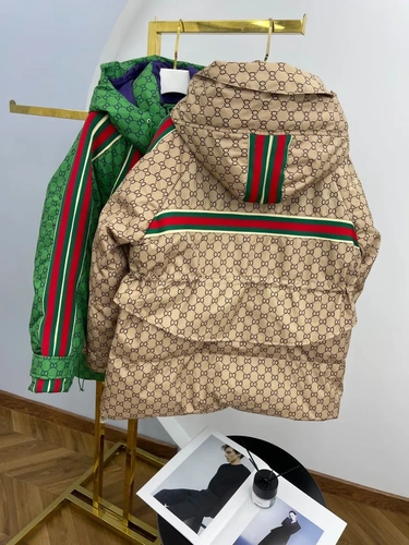 Женская премиум-люкс куртка gucci зелёная/красная A5910 фото-4