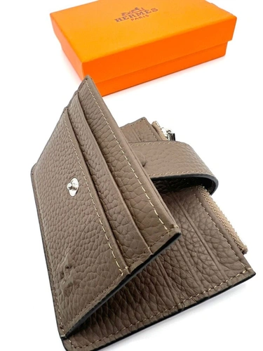 Кожаный бумажник Hermes 10/12 см A103062 серый фото-5