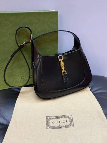 Женская кожаная сумка-хобо Jackie Gucci черная качество премиум-люкс 27/19/4 см фото-3