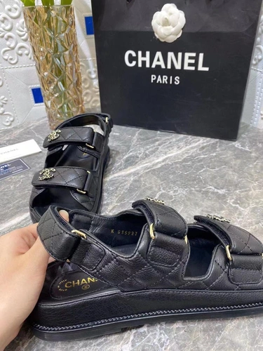 Сандалии женские кожаные Chanel черные премиум-люкс коллекция 2021-2022 фото-2