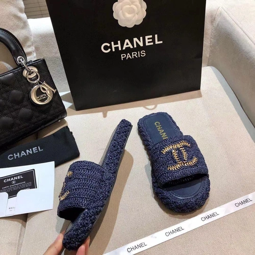 Шлепанцы женские Chanel синие премиум-люкс коллекция 2021-2022 фото-5
