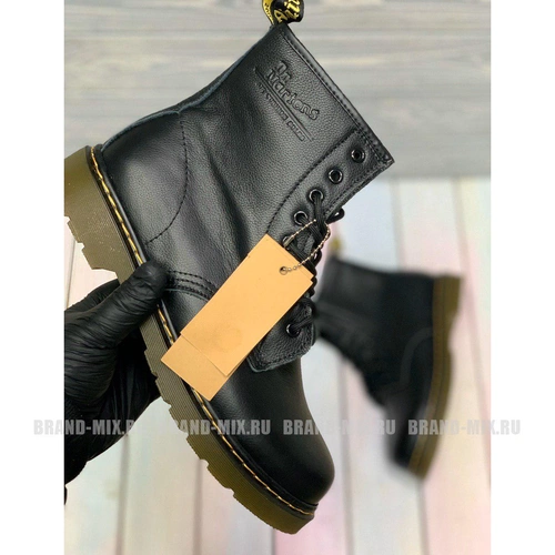 Зимние Мартинсы ботинки Dr Martens 1460 Glany с мехом черные фото-3