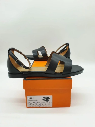 Босоножки женские Hermes Chypre Sandals A110030 кожаные чёрные фото-3