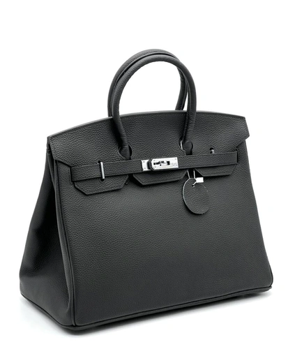 Женская сумка Hermes Birkin 35×26 см A109415 чёрная фурнитура серебро фото-3