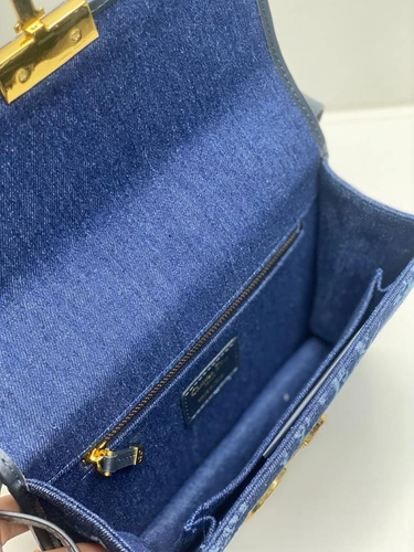 Женская тканевая сумка Dior синяя с цветочным рисунком 24/17/7 см фото-2