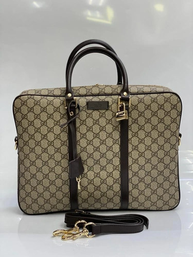 Мужская сумка для документов Gucci из канвы бежевая с рисунком 40/30/7 см A82011
