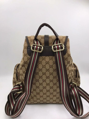 Женский рюкзак Gucci тканевый коричнево-бежевый 34/30 см фото-3