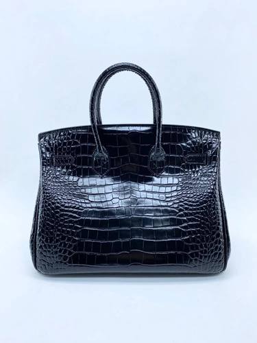Женская кожаная сумка Hermes черная фото-3