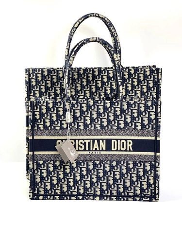 Женская сумка Dior Book Tote среднего формата с рисунком-монограммой синего цвета 36,5/28/17,5 см качество премиум-люкс фото-6