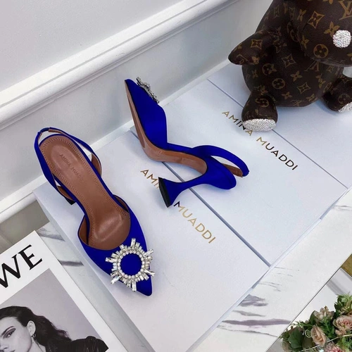 Туфли-босоножки женские Amina Muaddi синие премиум-люкс коллекция 2021-2022 фото-7