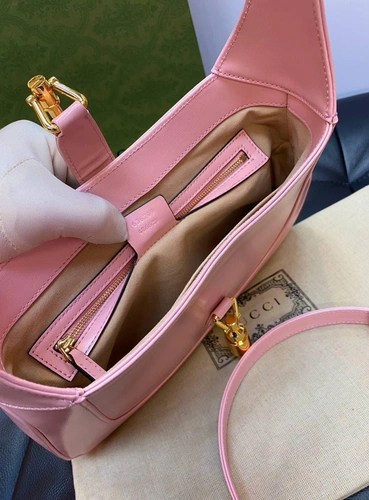 Женская кожаная сумка-хобо Jackie Gucci розовая  качество премиум-люкс 27/19/4 см. фото-2