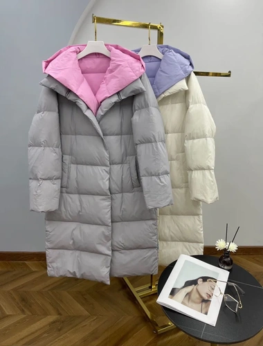 Женское премиум-люкс пальто розовое/серебристое A6572 фото-2