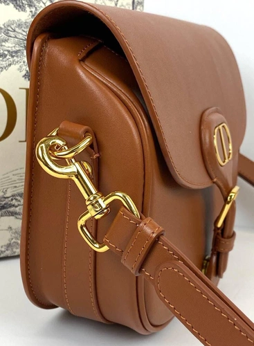 Женская кожаная сумка Dior Bobby средний формат оранжевая премиум-люкс  22/17/6 фото-9