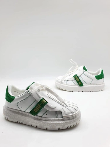 Кроссовки-сникеры Dior B27 белые с зелеными вставками коллекция 2021-2022