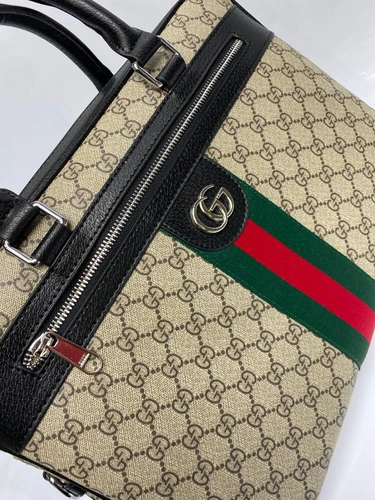 Мужская сумка для документов Gucci из канвы бежевая с рисунком 38/29/7 см фото-3