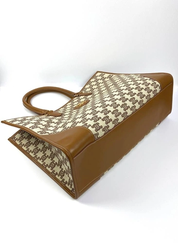 Женская сумка-шоппер Celine с рисунком-монограммой и коричневой окантовкой 43/31/15 см фото-8