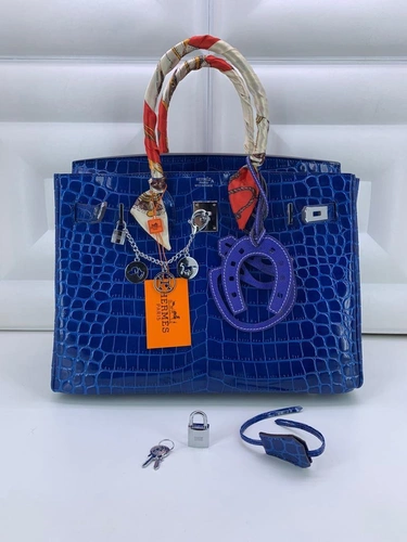 Женская сумка Hermes 35×23 синяя
