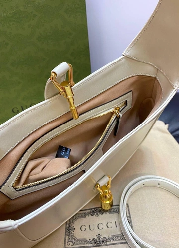 Женская кожаная сумка-хобо Jackie Gucci белая качество премиум-люкс 27/19/4 см. фото-8