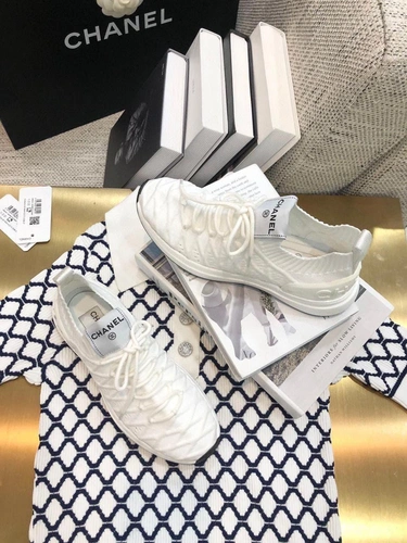 Кроссовки женские Chanel белые из текстиля премиум-люкс коллекция 2021-2022 фото-3