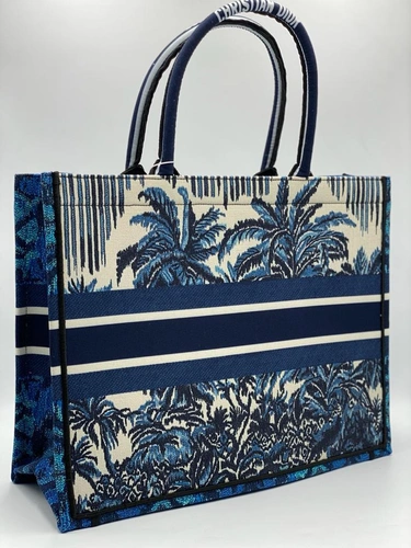 Женская сумка-шоппер Dior тканевая с рисунком синяя 41/32/15 см фото-3