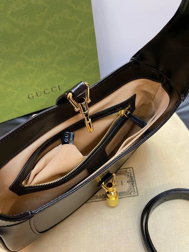 Женская кожаная сумка-хобо Jackie Gucci черная качество премиум-люкс 27/19/4 см фото-7