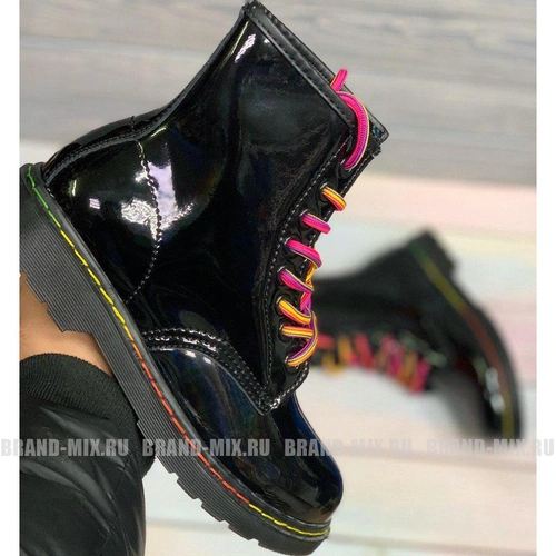 Мартинсы ботинки Dr Martens 1460 Rainbow чёрные фото-2
