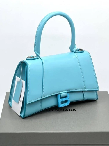 Женская кожаная сумка Balenciaga Hourglass A107837 голубая 23/14 см фото-3