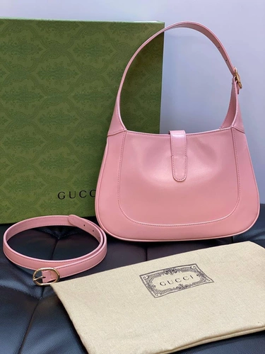 Женская кожаная сумка-хобо Jackie Gucci розовая  качество премиум-люкс 27/19/4 см. фото-7